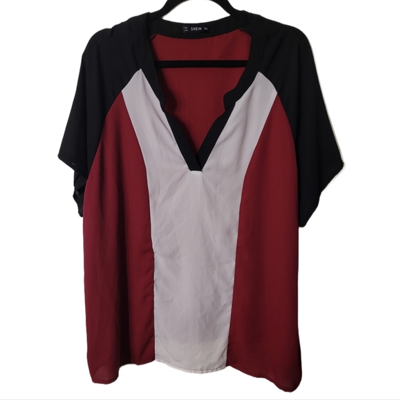 SHEIN Lightweight Short-sleeve Blouse Size 3X Red Black White - Picture 1 of 6